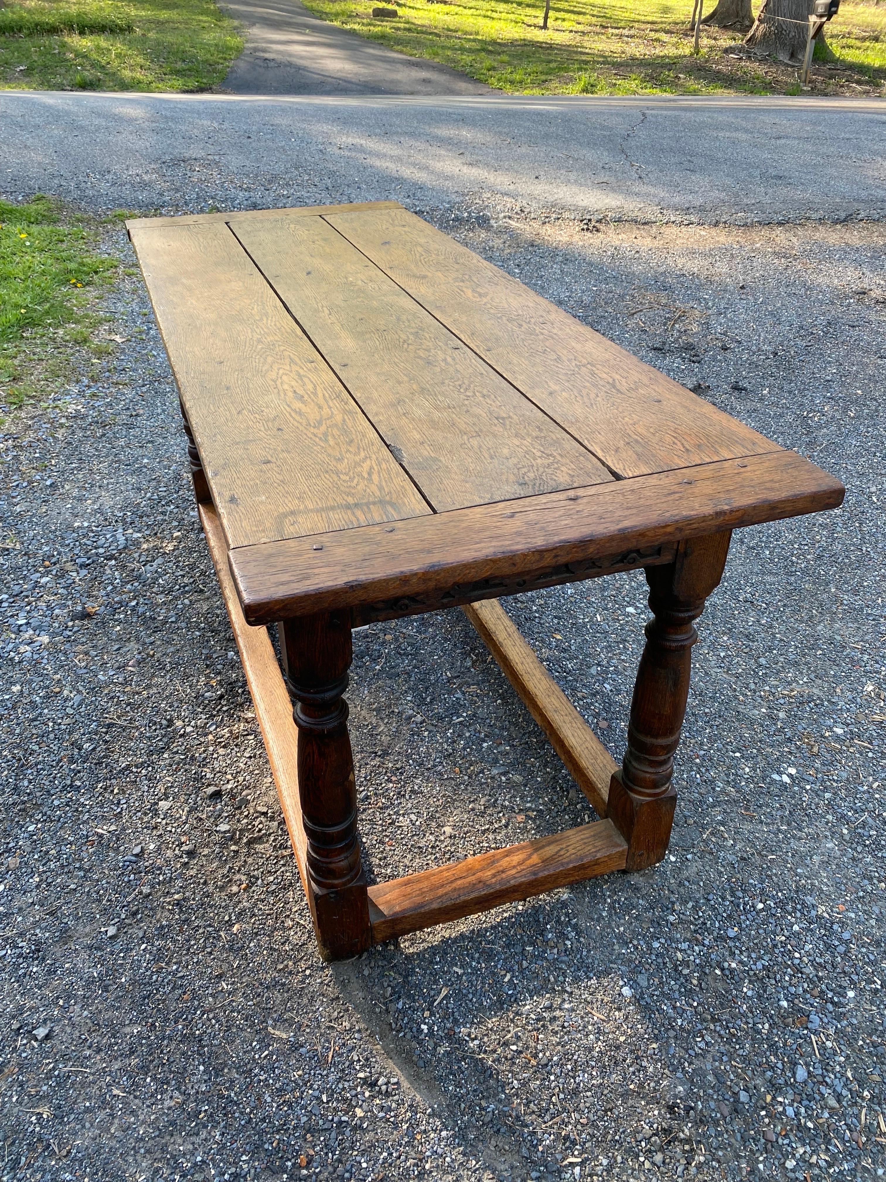 17th Century Jacobean 3 Plank Oak Refectory Table For Sale 1