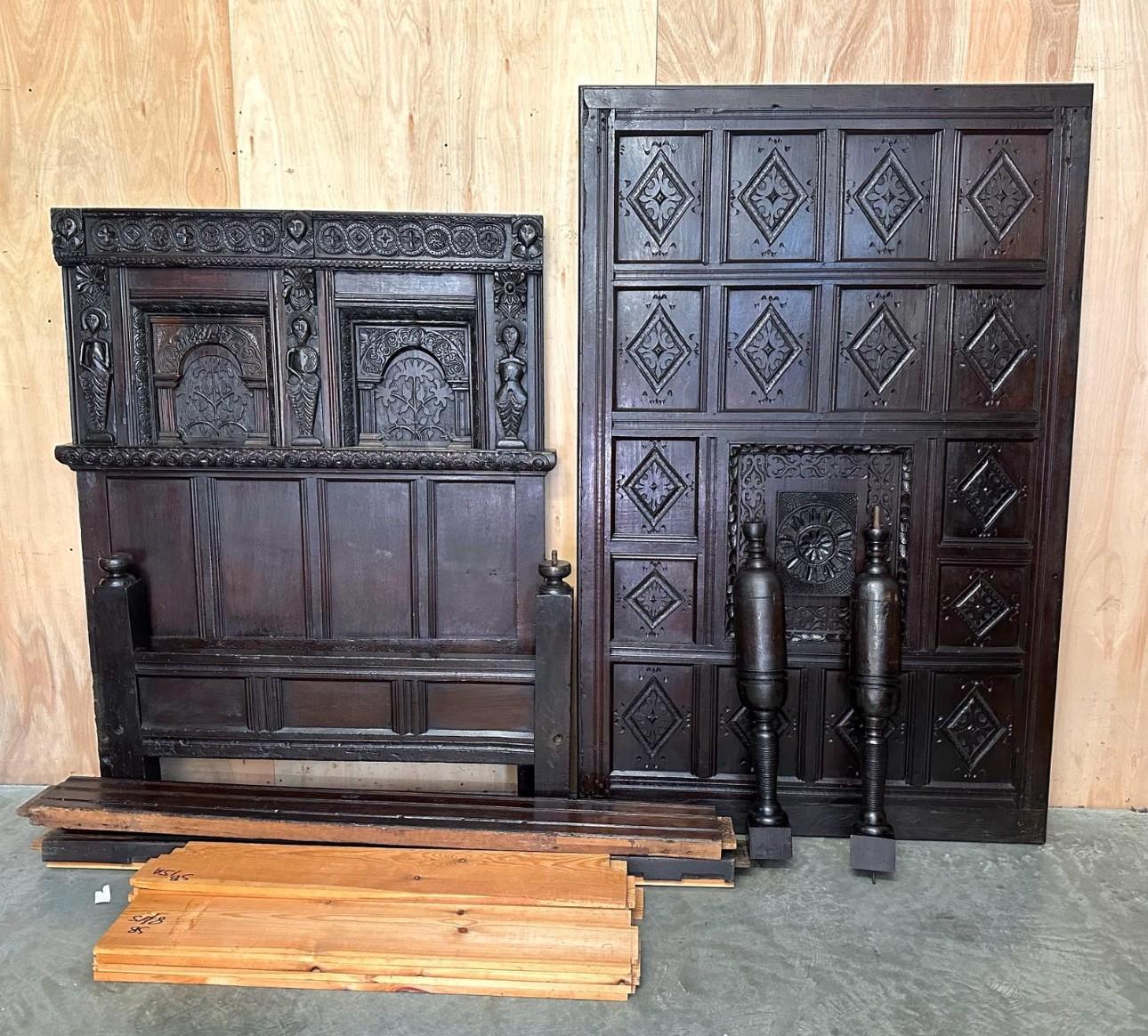 Royal House Antiques

Royal House Antiques is delighted to offer for sale this very rare, original circa 1650 William III hand carved Jacobean Tester four poster bed frame with exquisite carvings to the back panel and roof top

Please note the