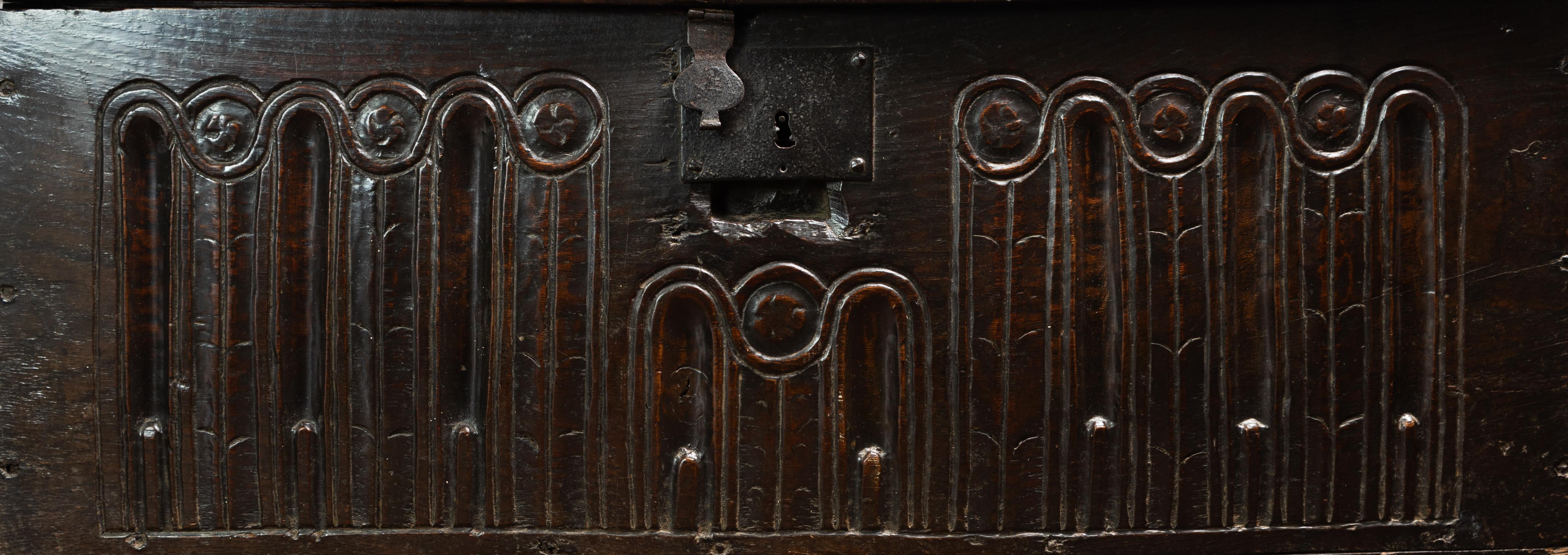 17th Century, James I, Carved Boarded Oak Chest, England, Circa 1603 - 1625 For Sale 1
