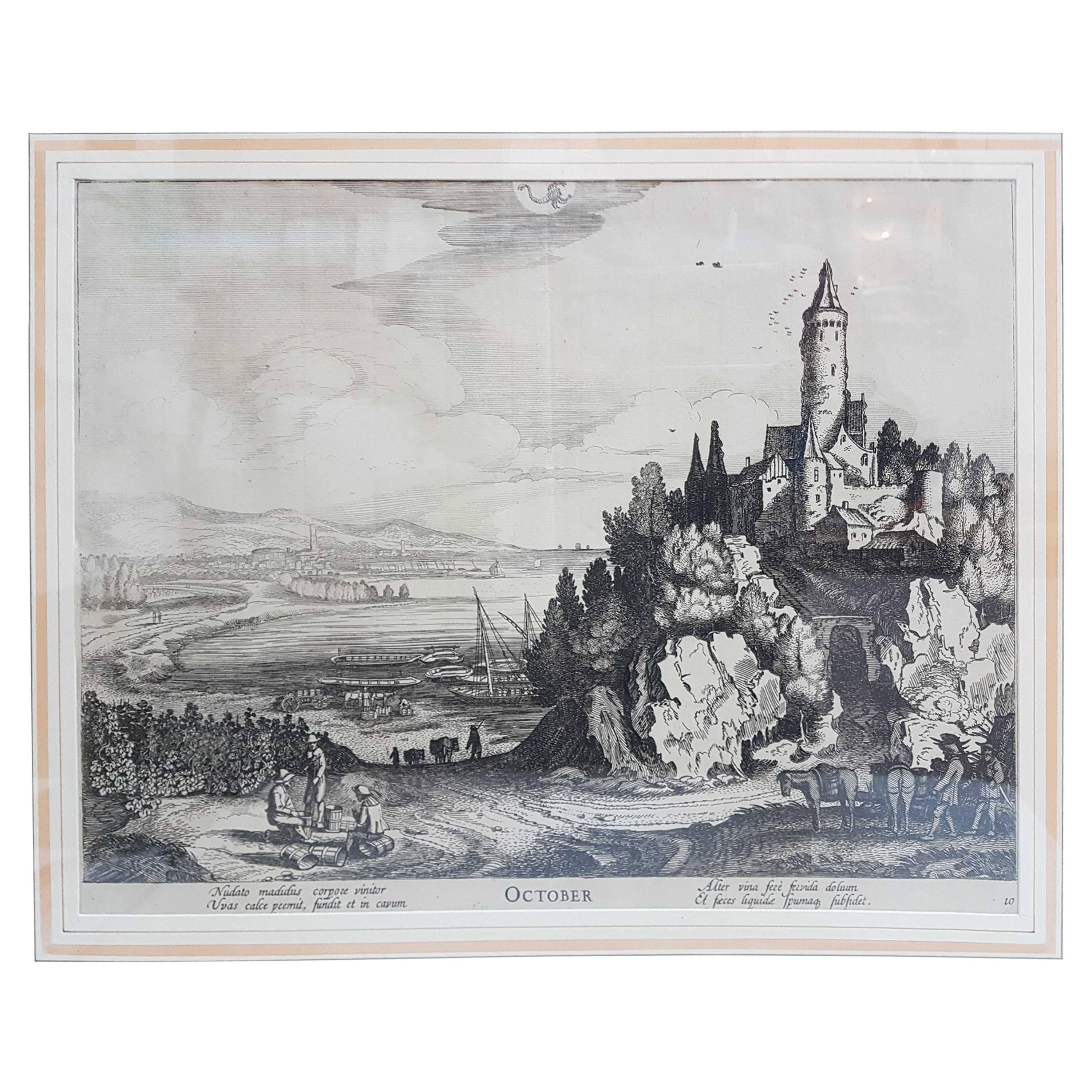 17th Century Jan Van De Velde Print "October" from the Months, 1618 For Sale