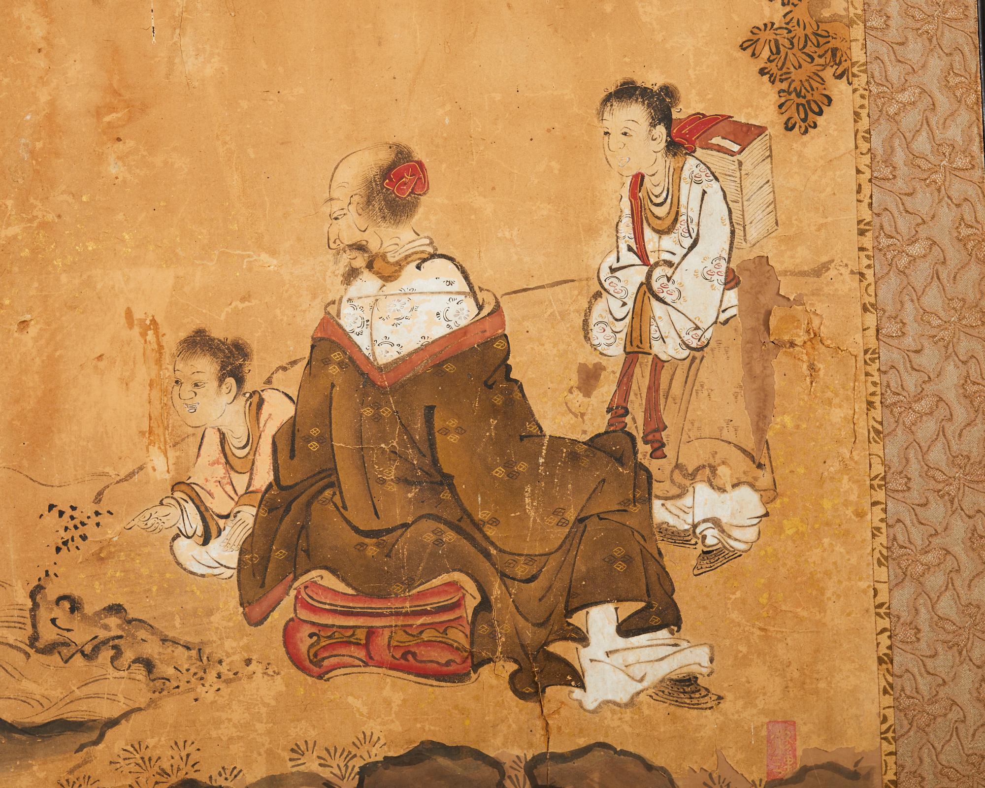Japanischer Edo-Raumteiler mit vier Tafeln und chinesischem Salbei aus dem 17. Jahrhundert im Angebot 4