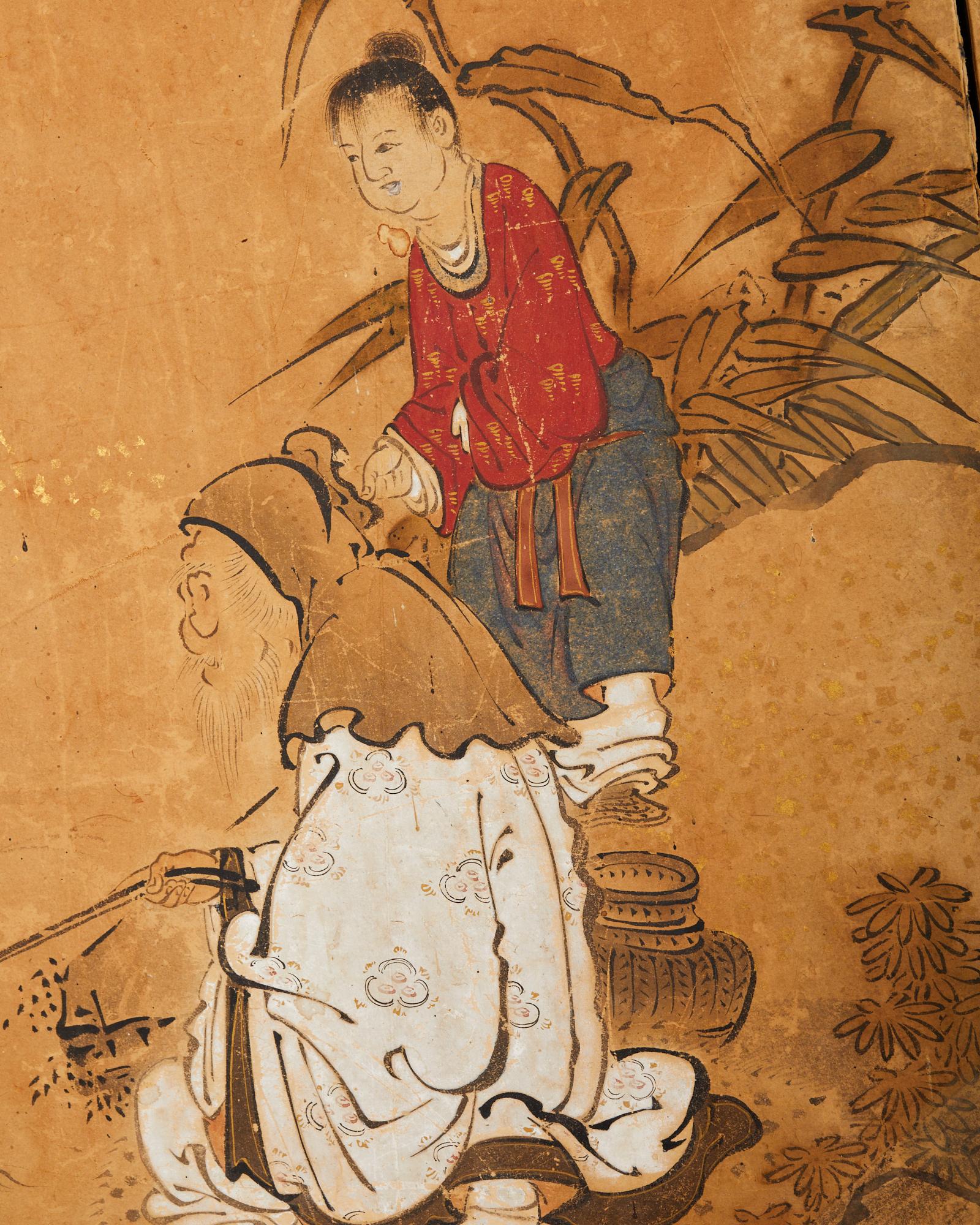 Japanischer Edo-Raumteiler mit vier Tafeln und chinesischem Salbei aus dem 17. Jahrhundert im Angebot 9