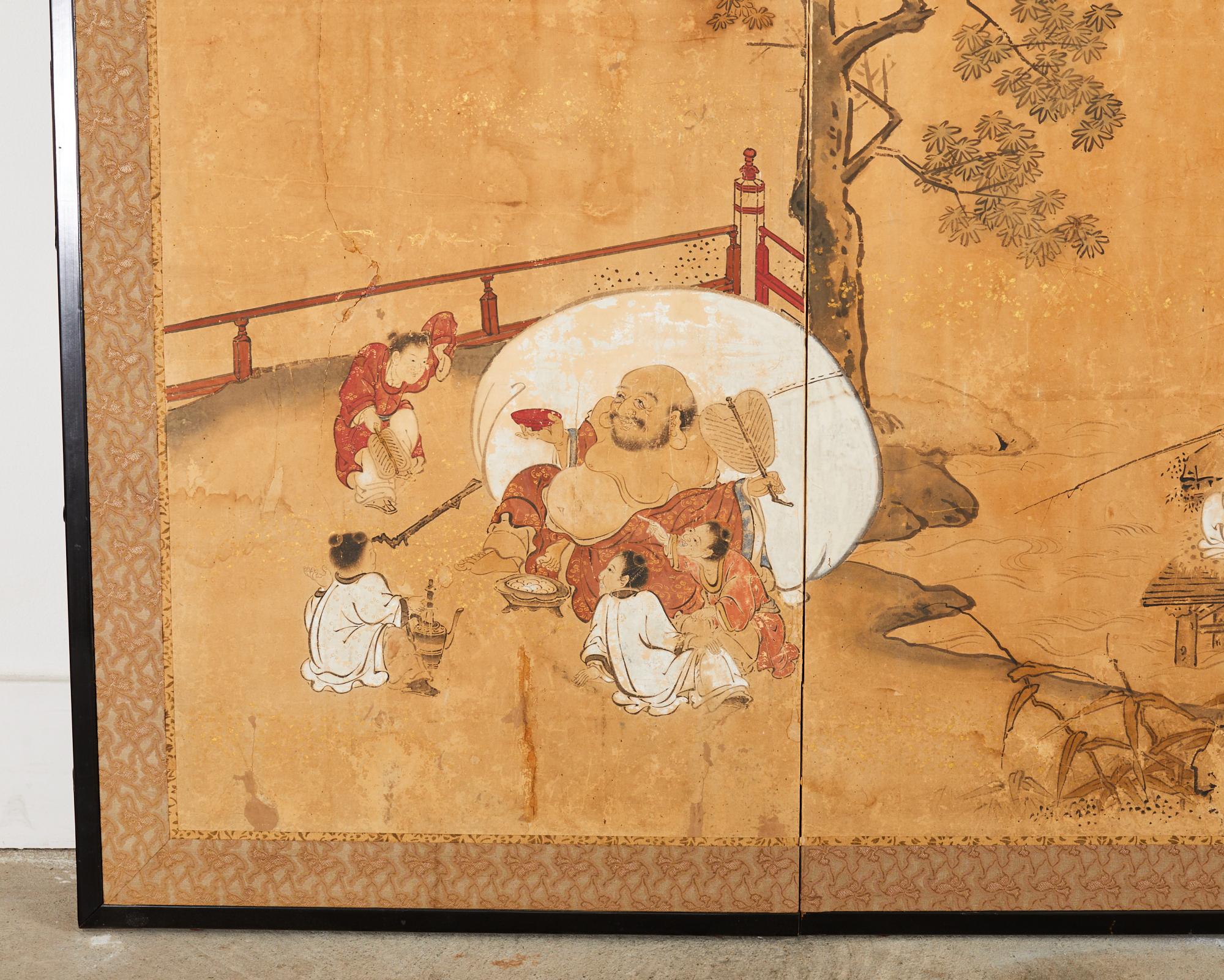 Japanischer Edo-Raumteiler mit vier Tafeln und chinesischem Salbei aus dem 17. Jahrhundert (Messing) im Angebot
