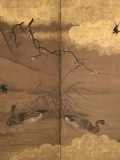 17th Century Japanese Screen. Flowers & Birds of Winter and Early Spring.