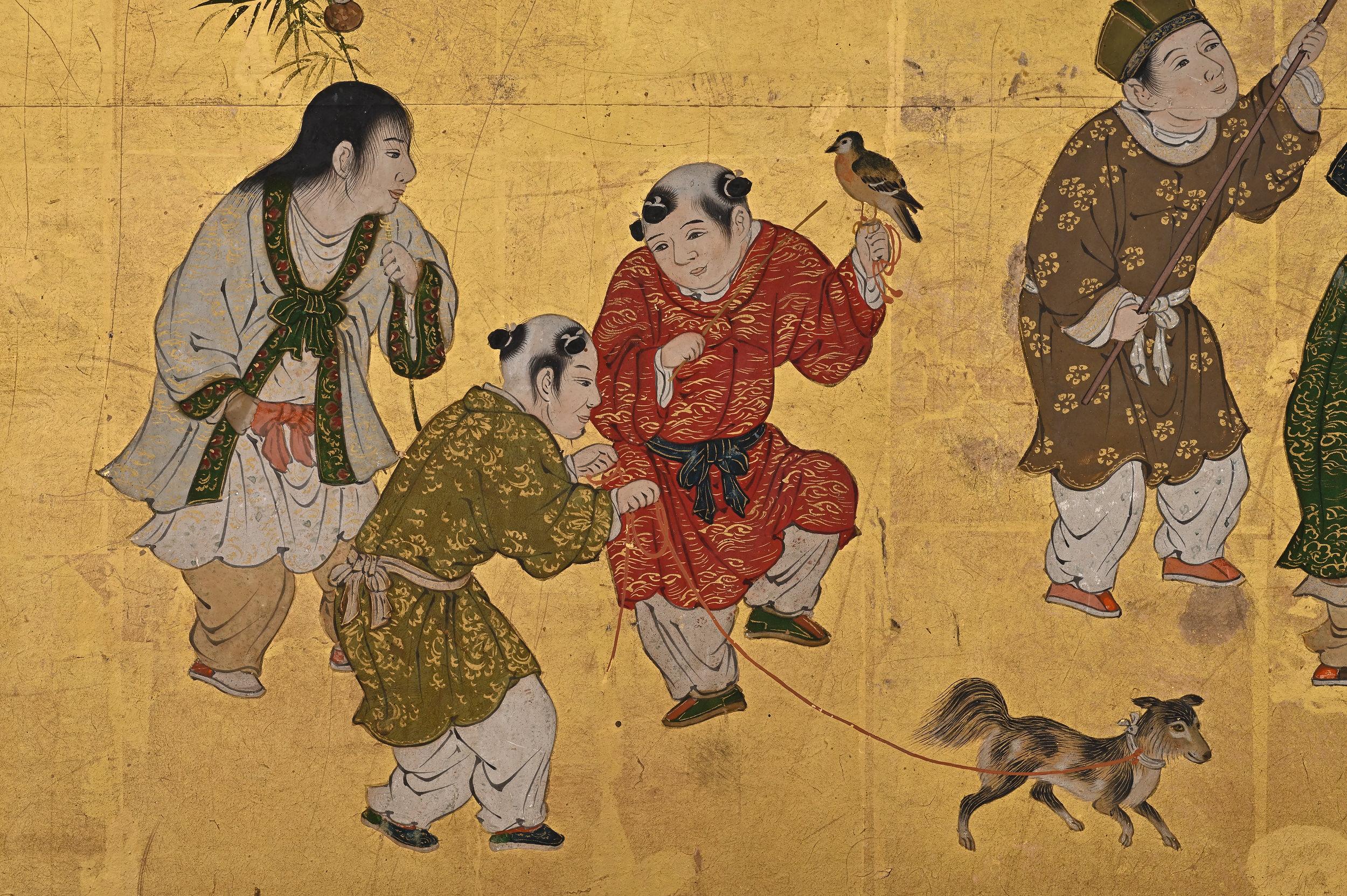 Edo 17th Century Japanese Screen. Karako Asobi: Chinese Children at Play. For Sale
