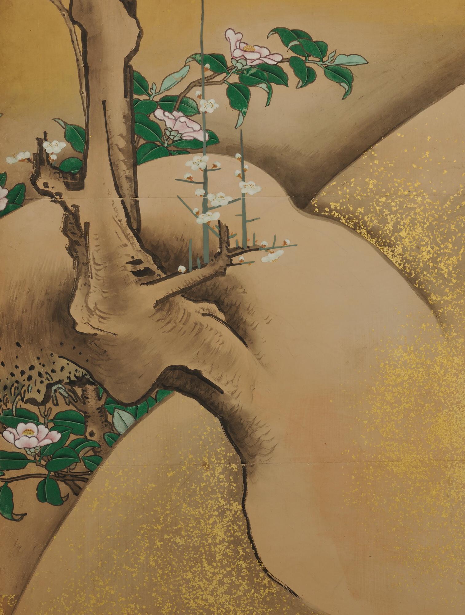 Paire de paravents japonais du 17ème siècle par Soga Nichokuan, Hawks on Pine & Plum Trees en vente 3