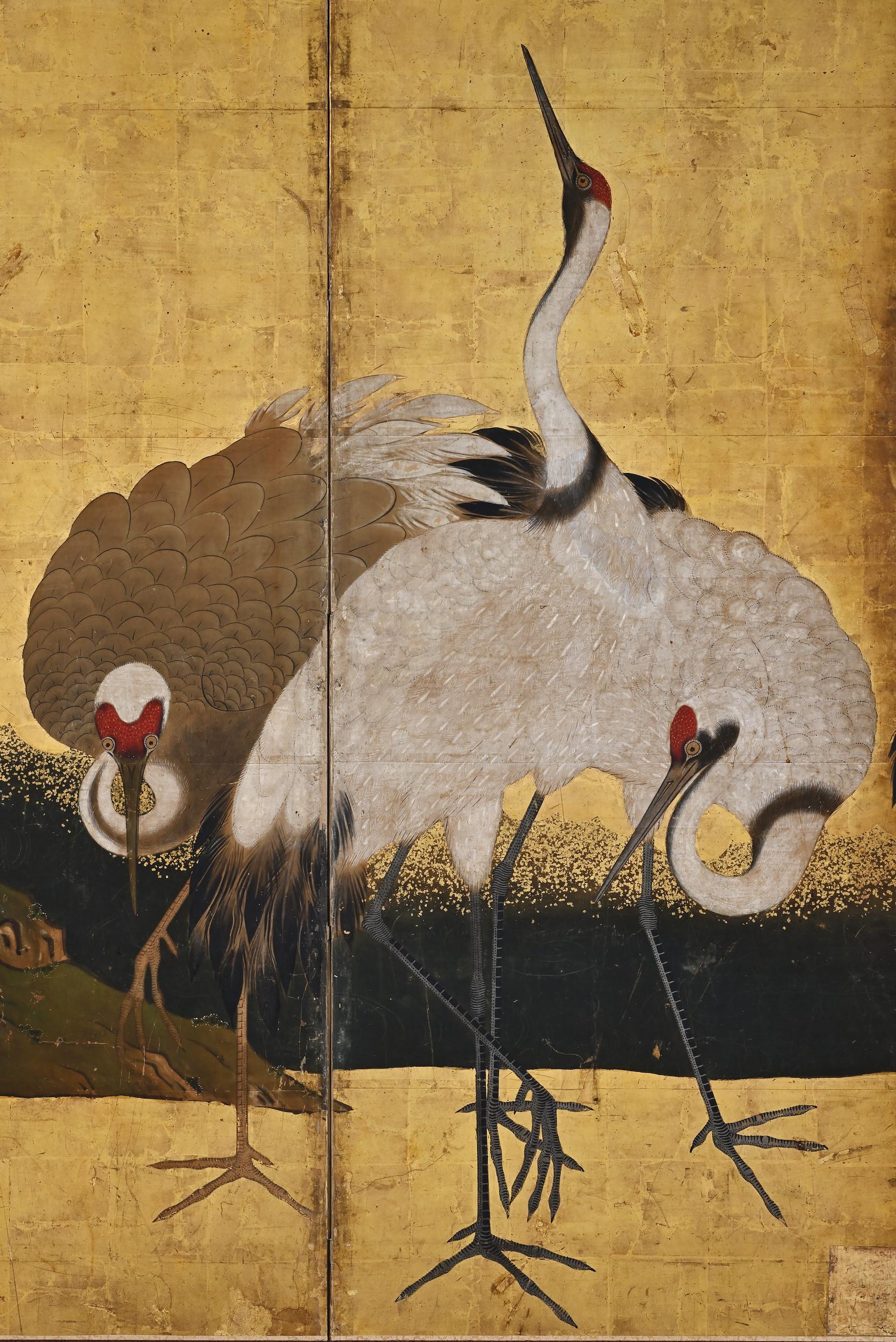 Late 17th Century 17th Century Japanese Screen Pair, Cranes For Sale
