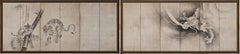17th Century Japanese Screen Pair. Tiger & Dragon by Kaiho Yusetsu
