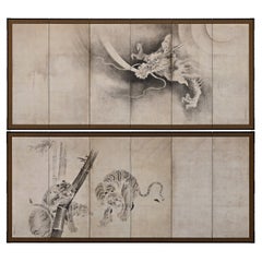 Pareja de biombos japoneses del siglo XVII. Tigre y Dragón de Kaiho Yusetsu