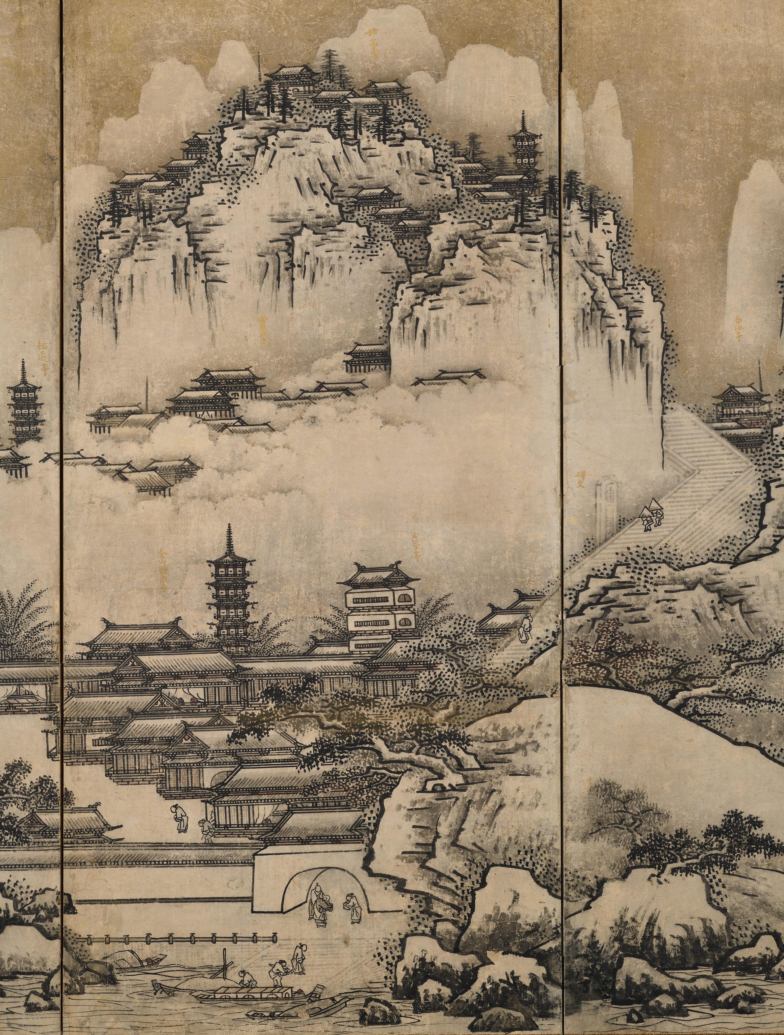 17th Century Japanese Screen. View of West Lake by Unkoku Toyo. For Sale 4