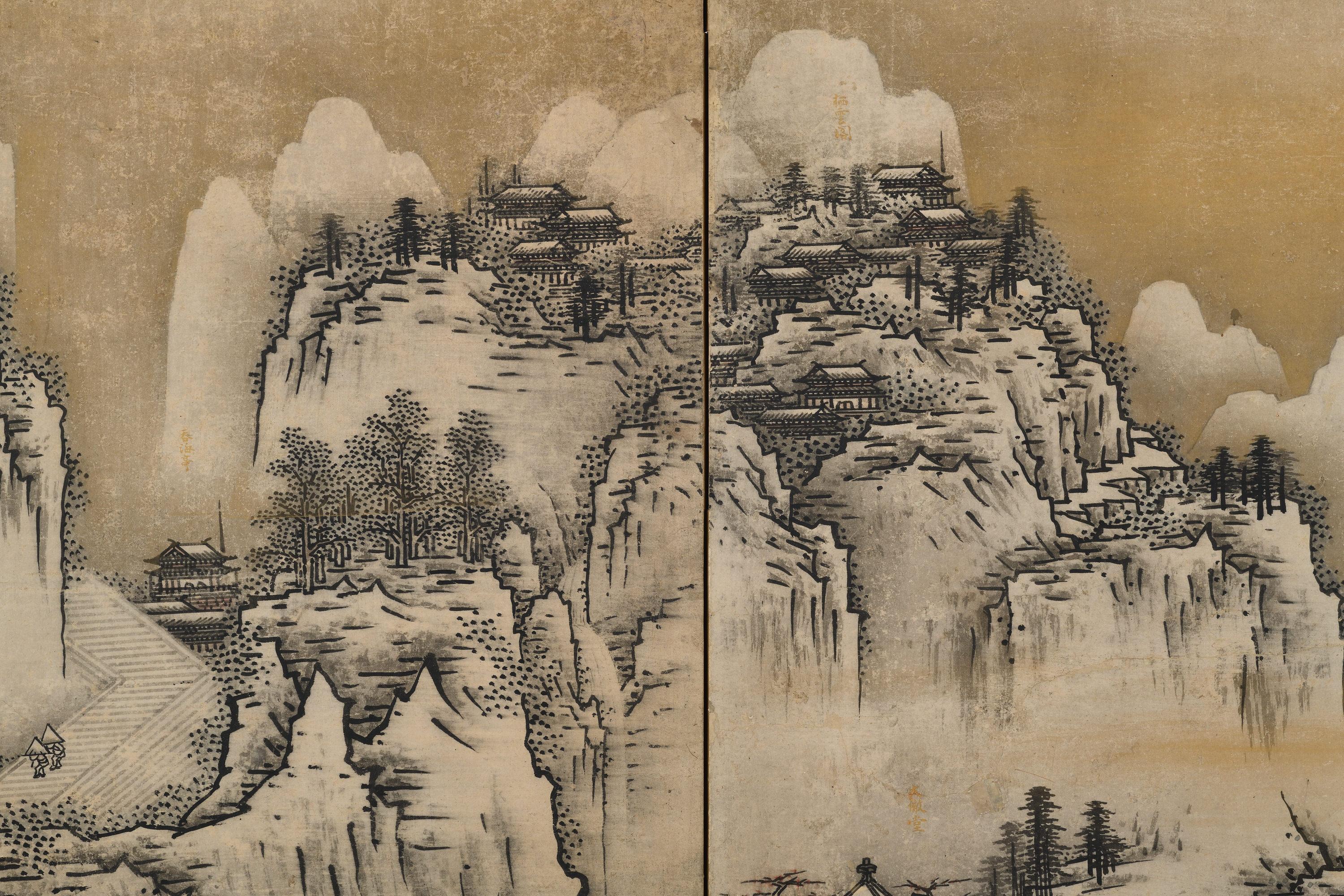 17th Century Japanese Screen. View of West Lake by Unkoku Toyo. For Sale 6