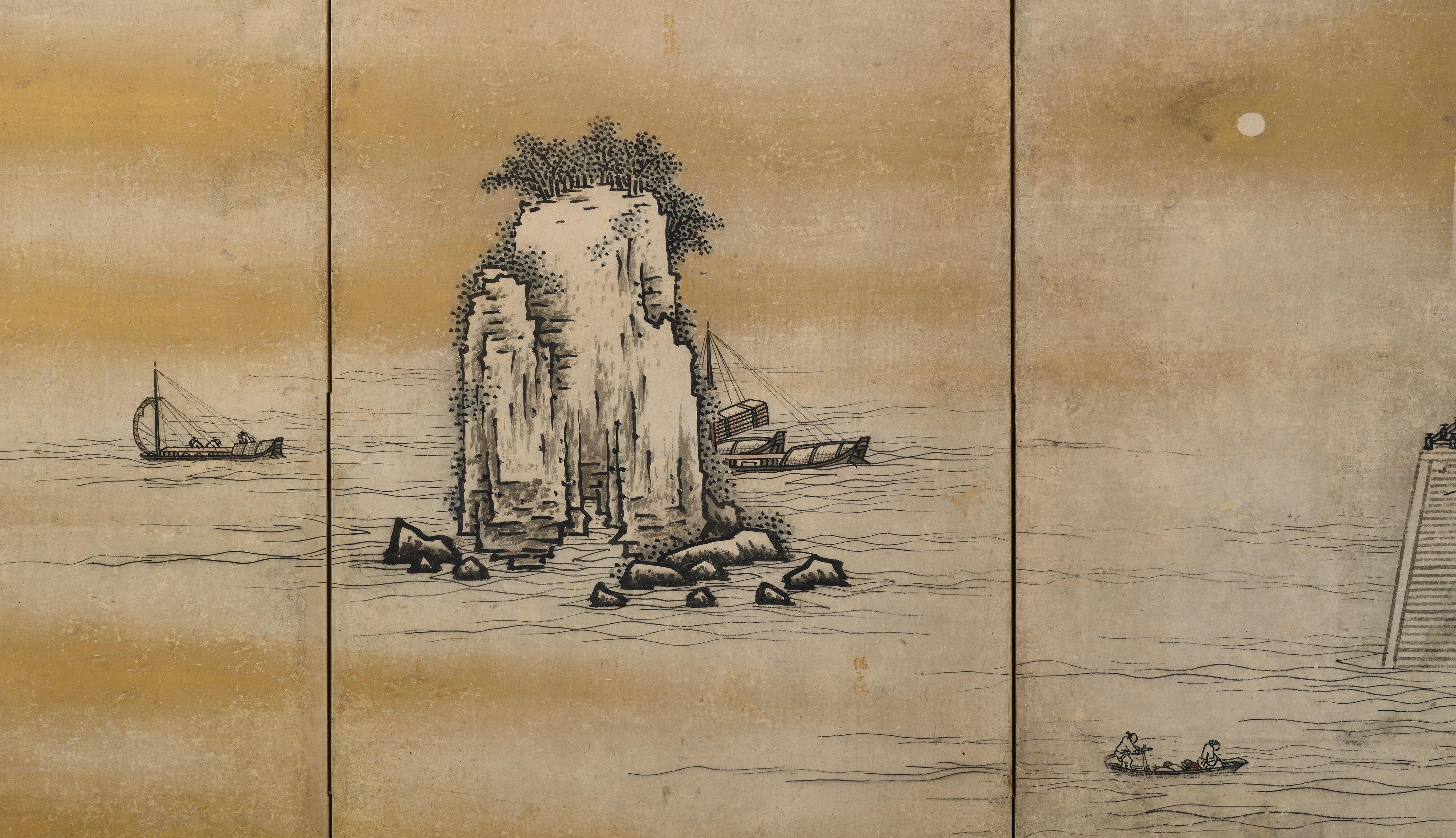 17th Century Japanese Screen. View of West Lake by Unkoku Toyo. For Sale 7