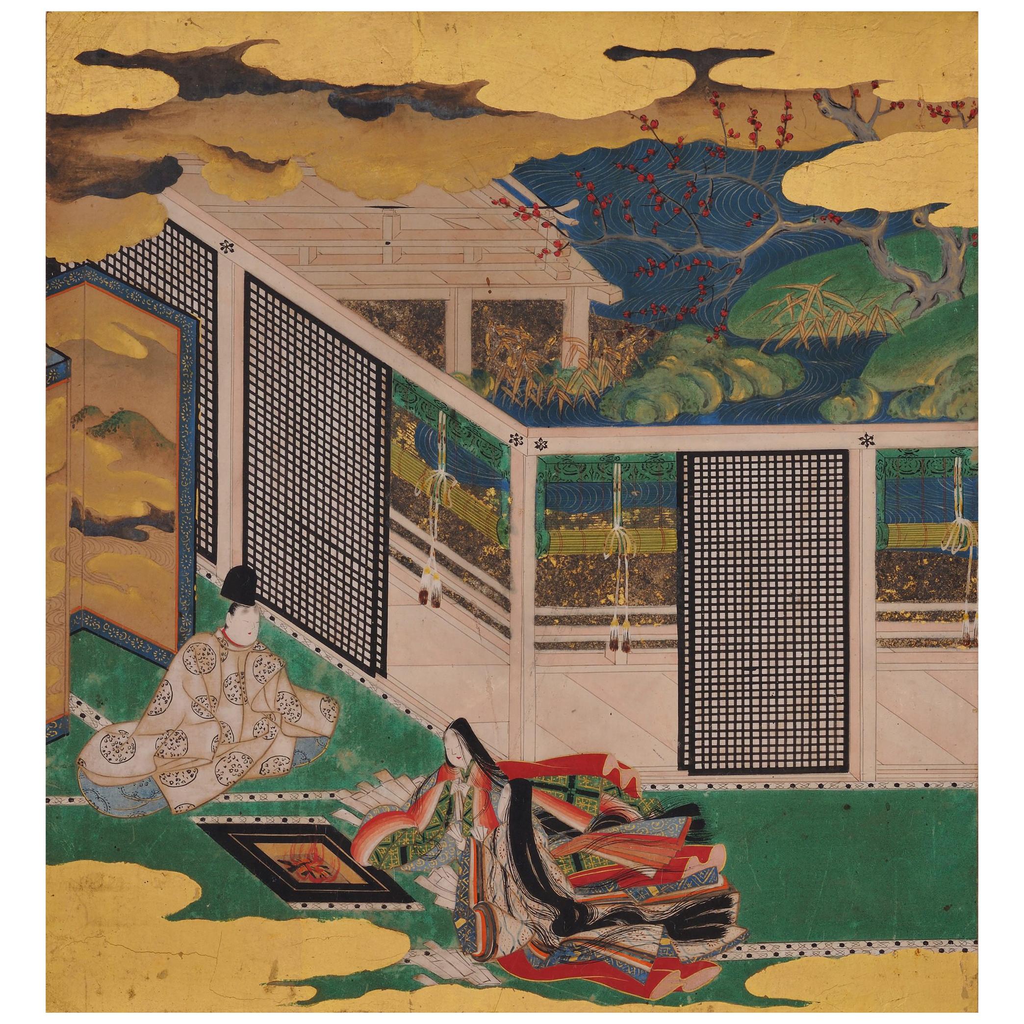 17th Century Japanese Tale of Genji Painting, Maboroshi, Tosa School