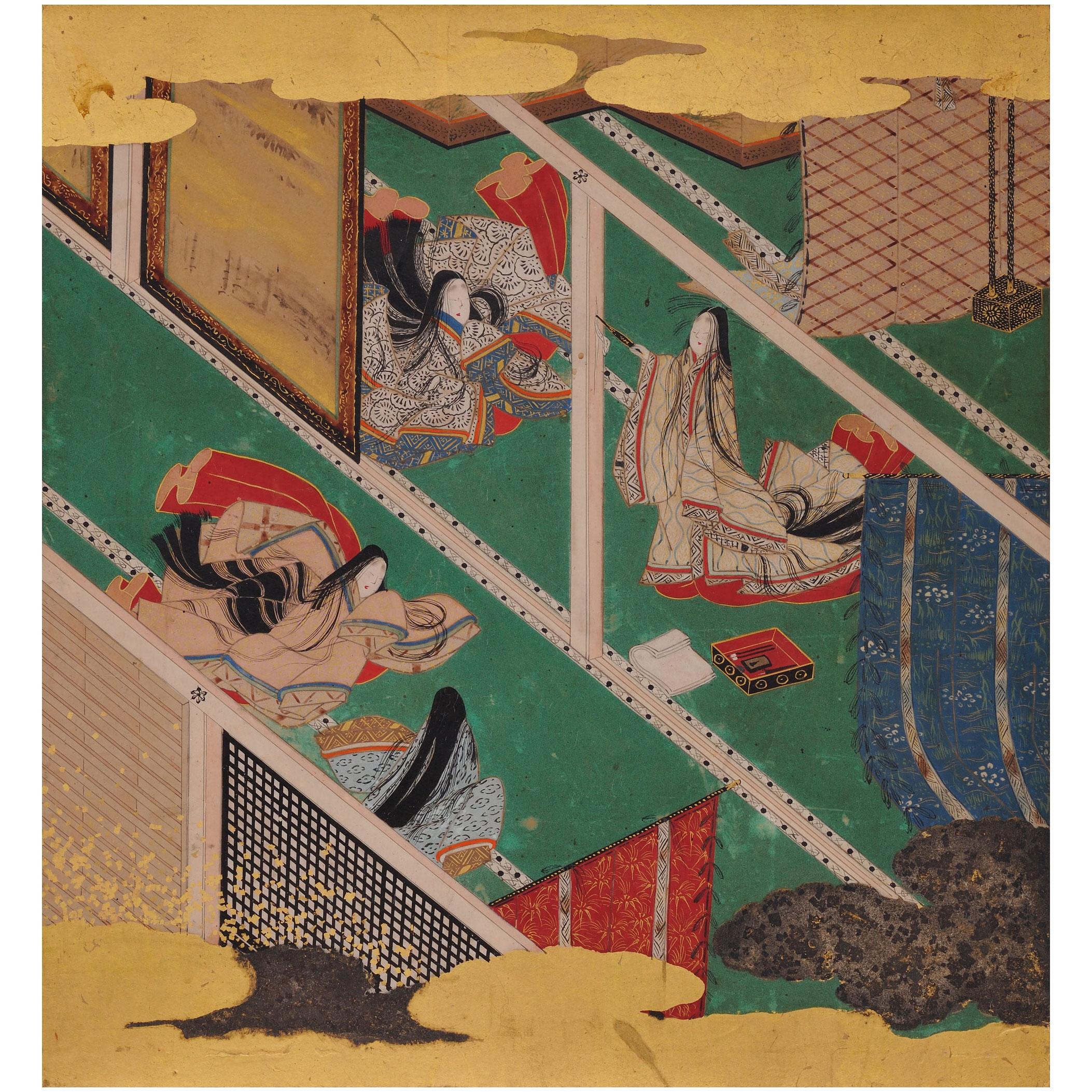 Japanese Painting, 17th Century, Tale of Genji, Makibashira, Tosa School