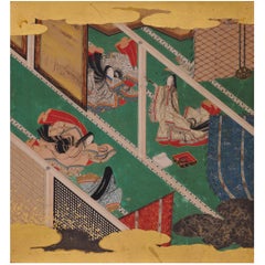 Peinture japonaise, 17e siècle, Tale of Genji, Makibashira, école de Tosa