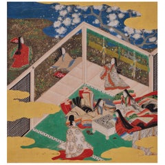 Antique 17th Century Japanese Tale of Genji Painting, Takekawa, Tosa School