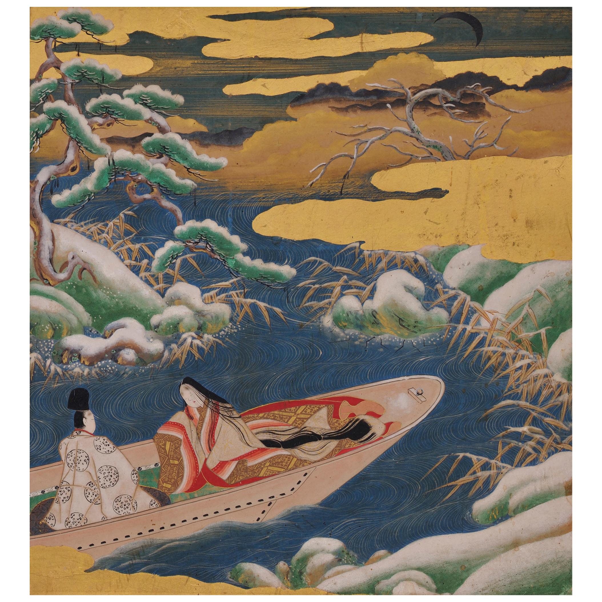 17th Century Japanese Tale of Genji Painting, Ukifune, Tosa School