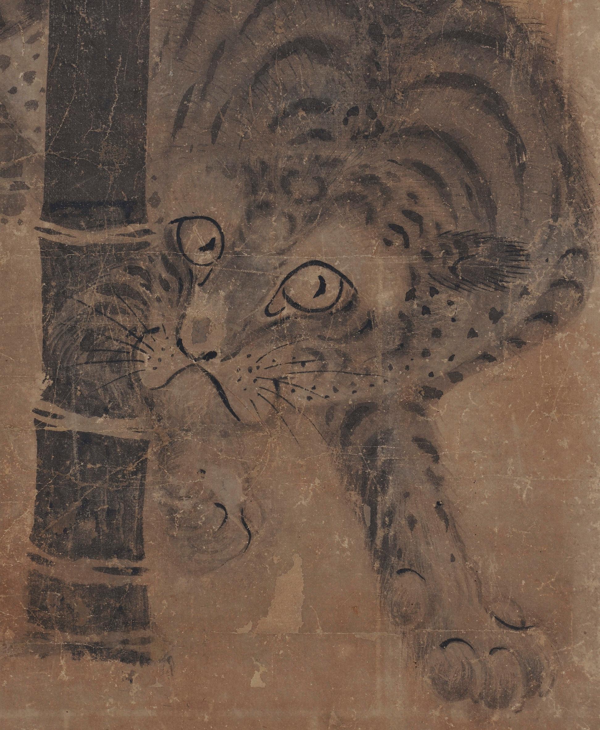 Edo Japanese Scroll Painting, 17th Century Tiger & Dragon Pair by Soga Nichokuan
