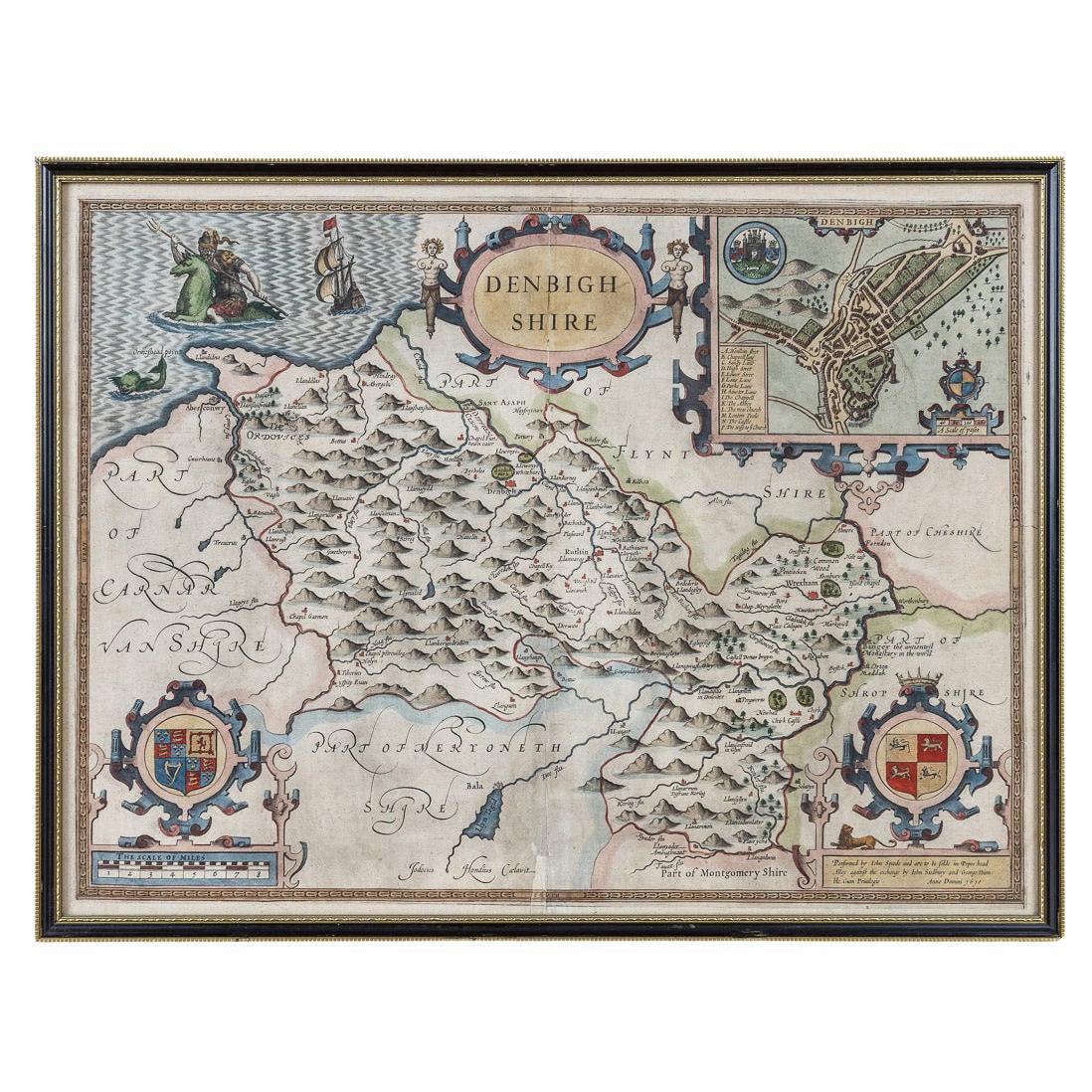 Vintage decorative sheet map of Northumberland John Speede 1610 