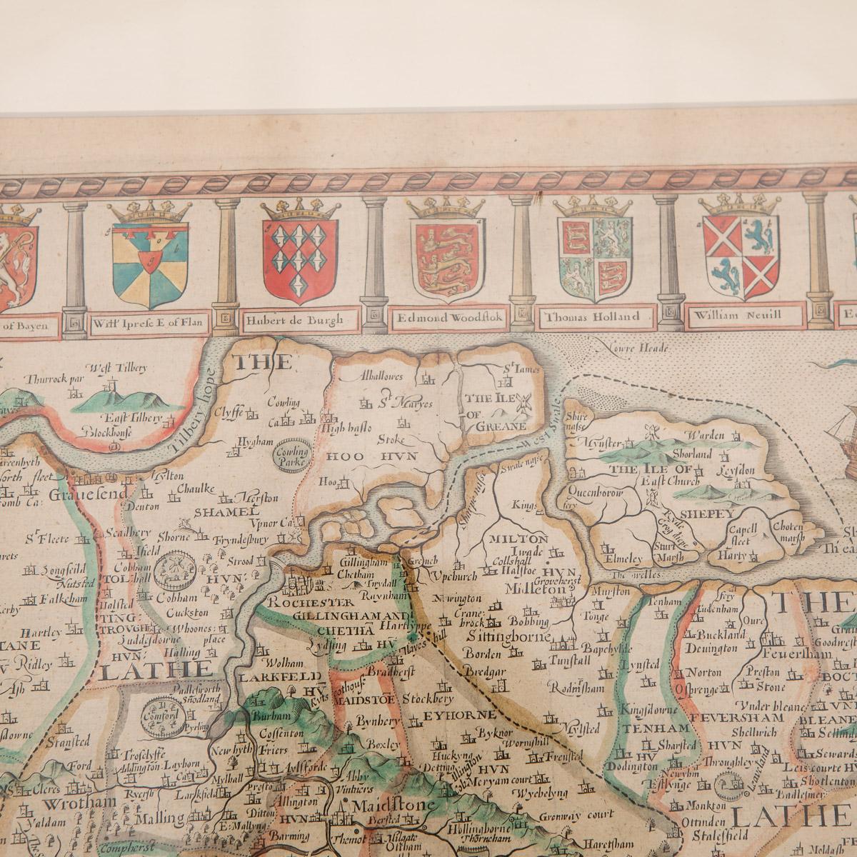17th Century John Speed Map of Kent with Her Cities & Earles Described, C.1676 For Sale 6