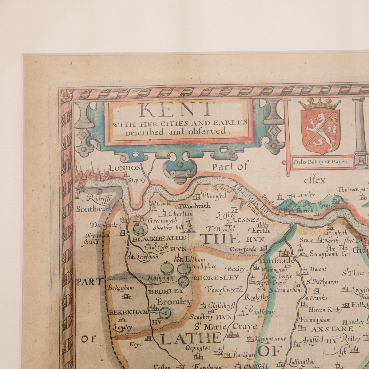 17th Century John Speed Map of Kent with Her Cities & Earles Described, C.1676 For Sale 11