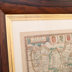 Mappa del Kent di John Speed del XVII secolo con le sue città e i suoi conti descritti, 1676 ca.