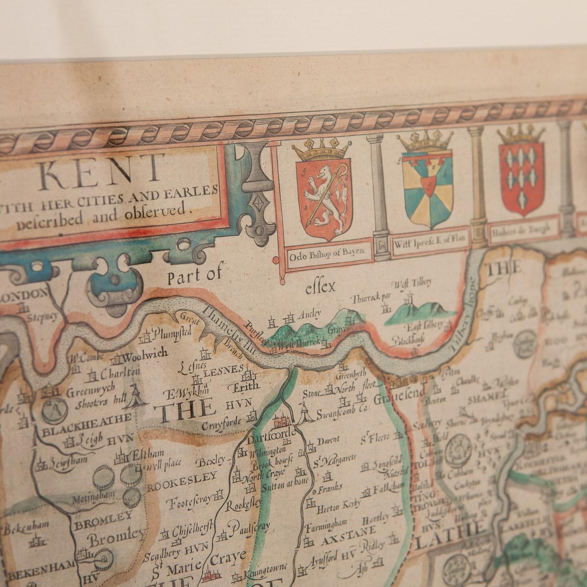 17th Century John Speed Map of Kent with Her Cities & Earles Described, C.1676 For Sale 1