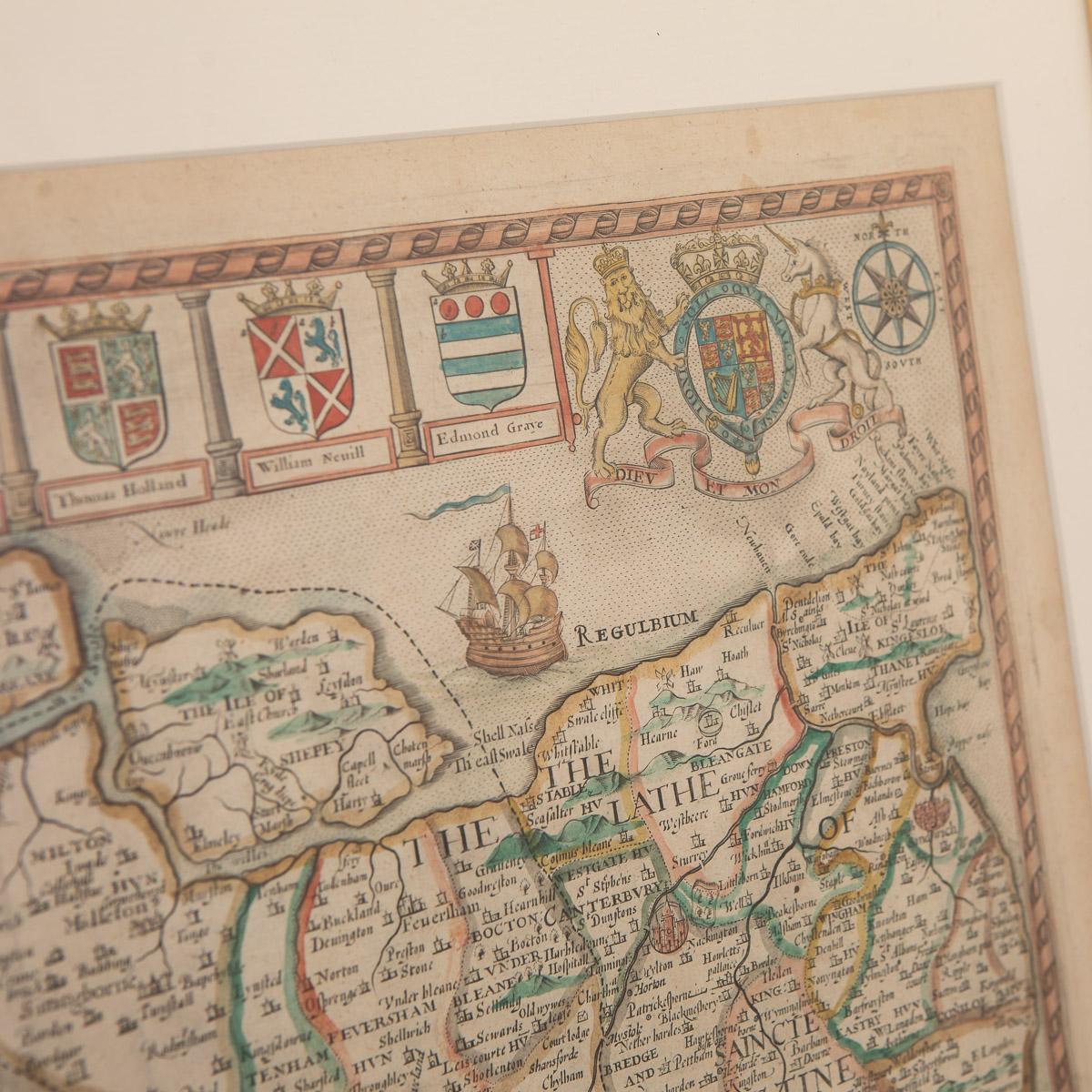 17th Century John Speed Map of Kent with Her Cities & Earles Described, C.1676 For Sale 2