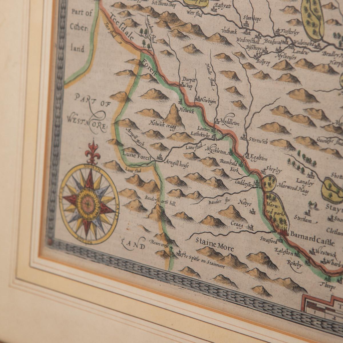 Paper 17th Century John Speed Map Of The Bishoprick & Citie Of Durham, c.1611