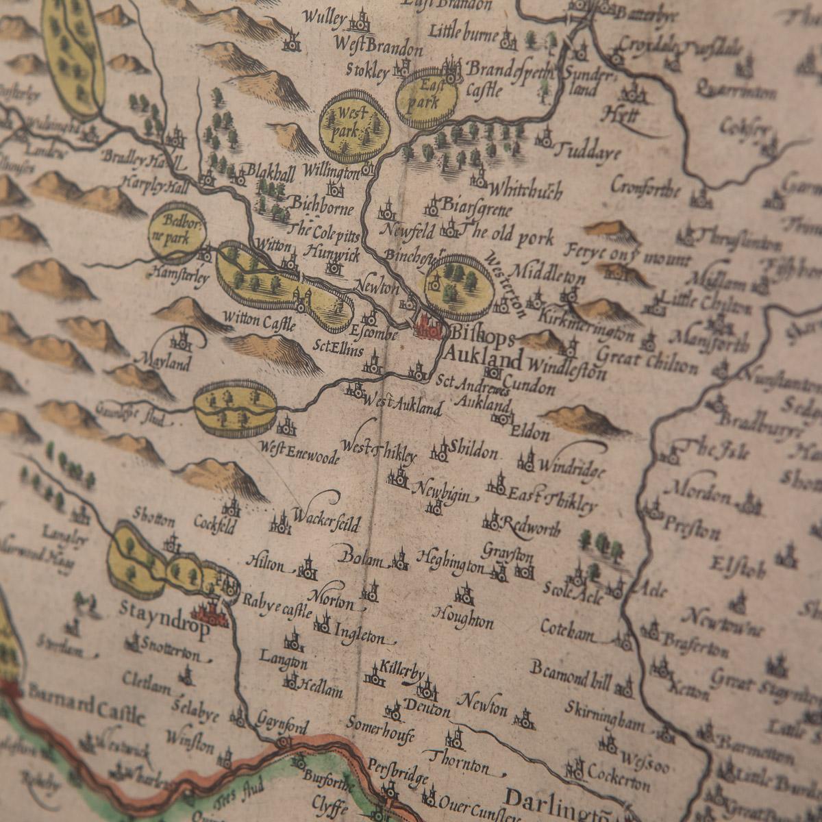 17th Century John Speed Map Of The Bishoprick & Citie Of Durham, c.1611 1