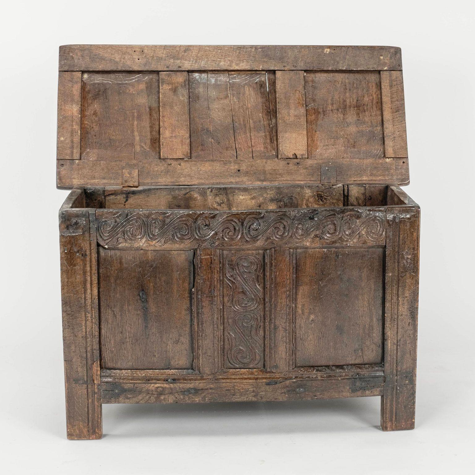 Hand-Carved 17th Century Joined Oak Coffer For Sale