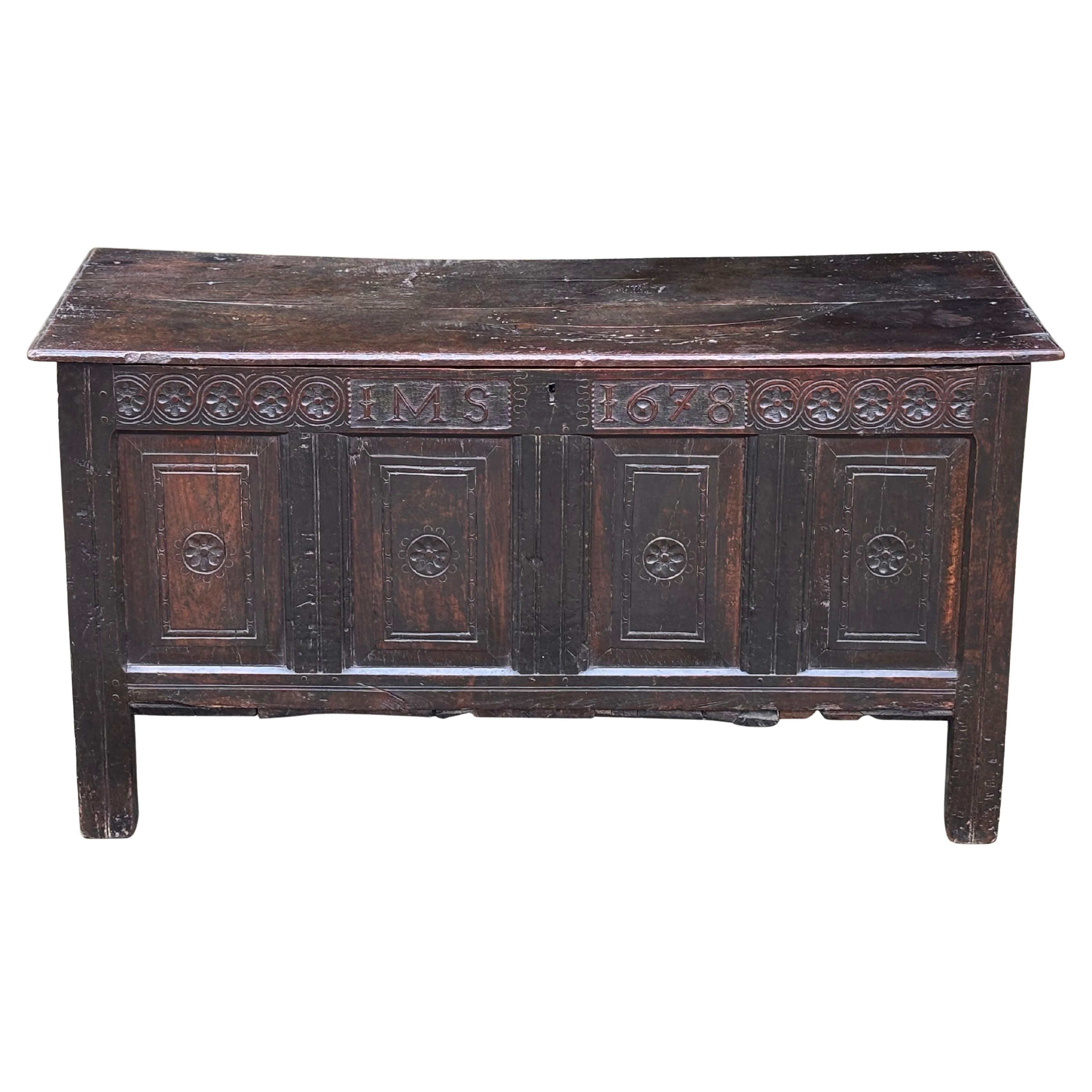 17th Century Joined Oak Lancashire Coffer