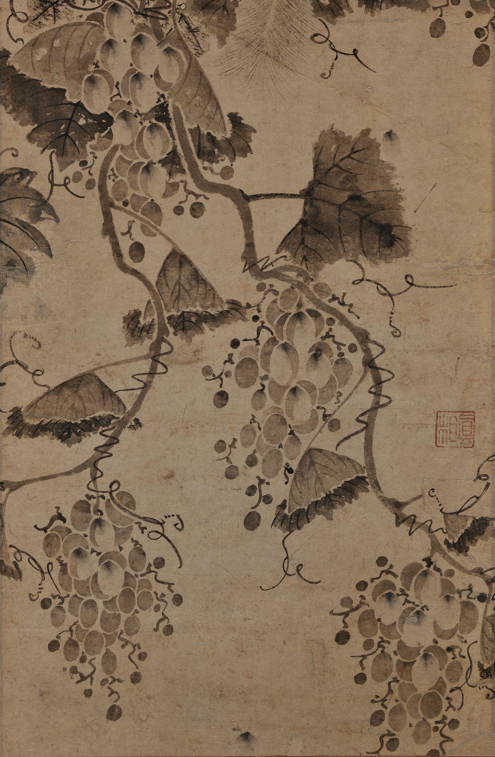 Coréen Peinture coréenne du 17ème siècle représentant des vignes et des écureuils, période Joseon en vente