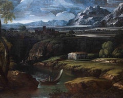 17th Century Landscape Painting Oil on Canvas by Crescenzio Onofri