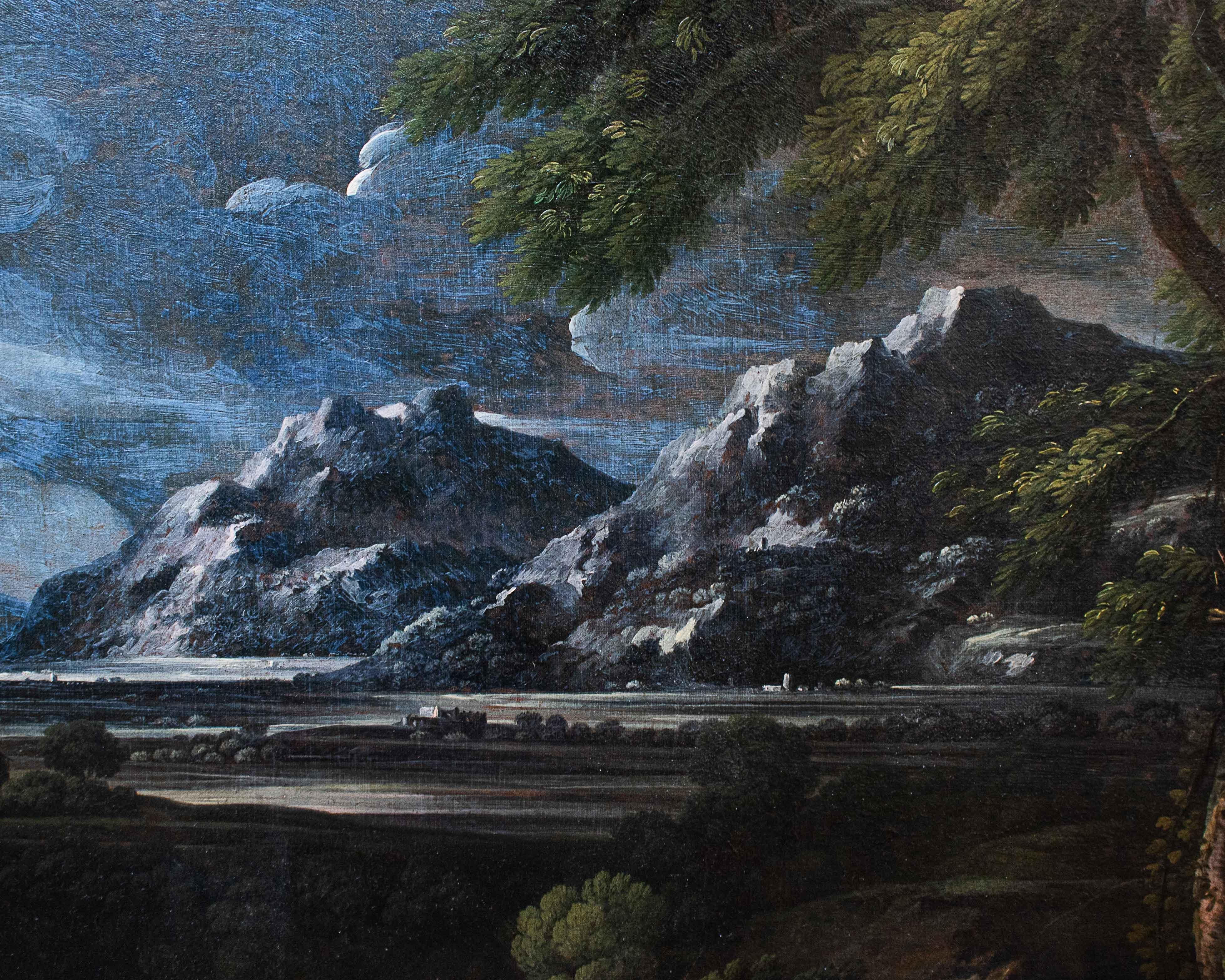 Italian 17th Century Landscape Painting Oil on Canvas by Crescenzio Onofri