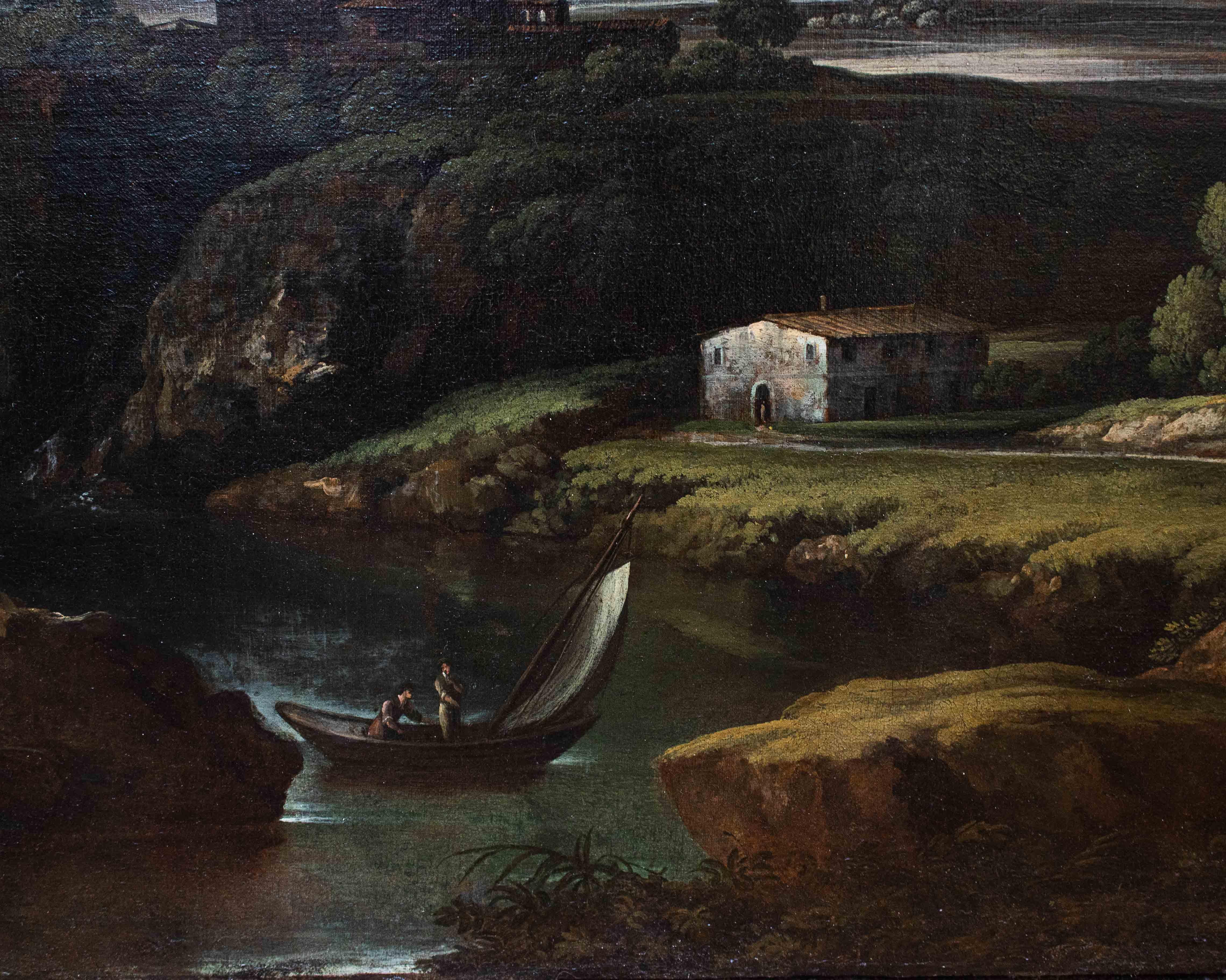 Oiled 17th Century Landscape Painting Oil on Canvas by Crescenzio Onofri