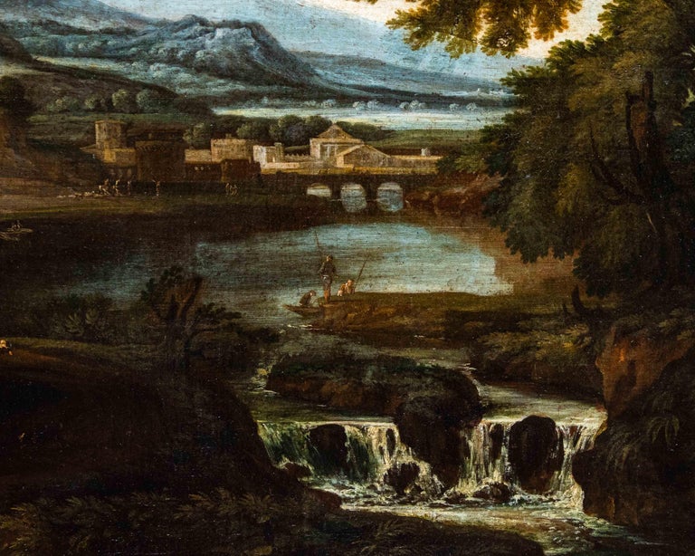 Italian 17th Century Landscape Roman School Painting Oil on Canvas