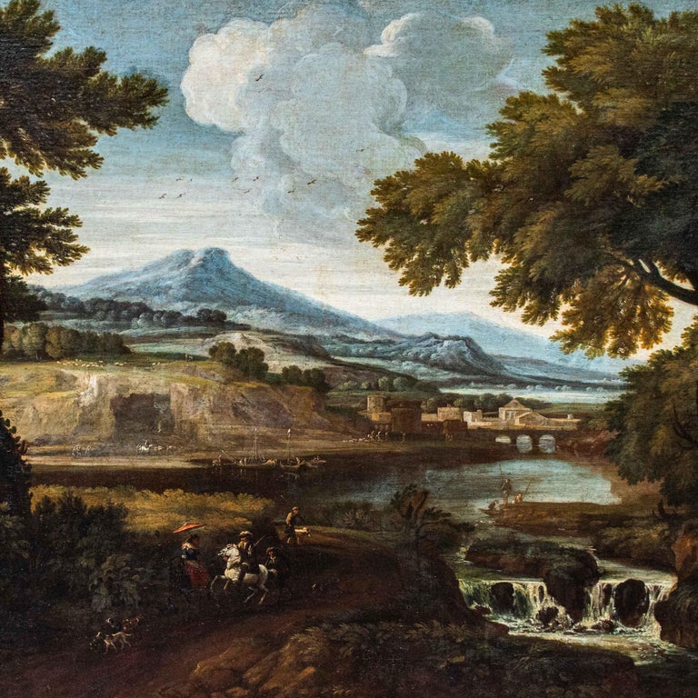 18th Century and Earlier 17th Century Landscape Roman School Painting Oil on Canvas