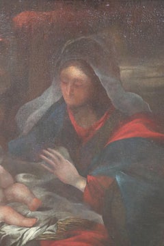 17th Century Large Antique Oil Painting on Canvas Religious Subject "Nativity"