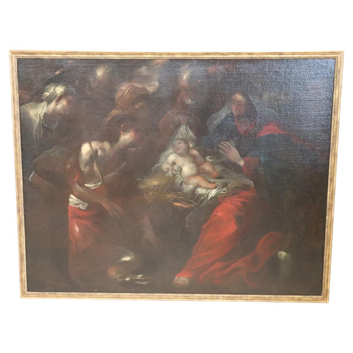 17th Century Large Antique Oil Painting on Canvas Religious Subject "Nativity"