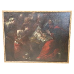 17th Century Large Antique Oil Painting on Canvas Religious Subject "Nativity"