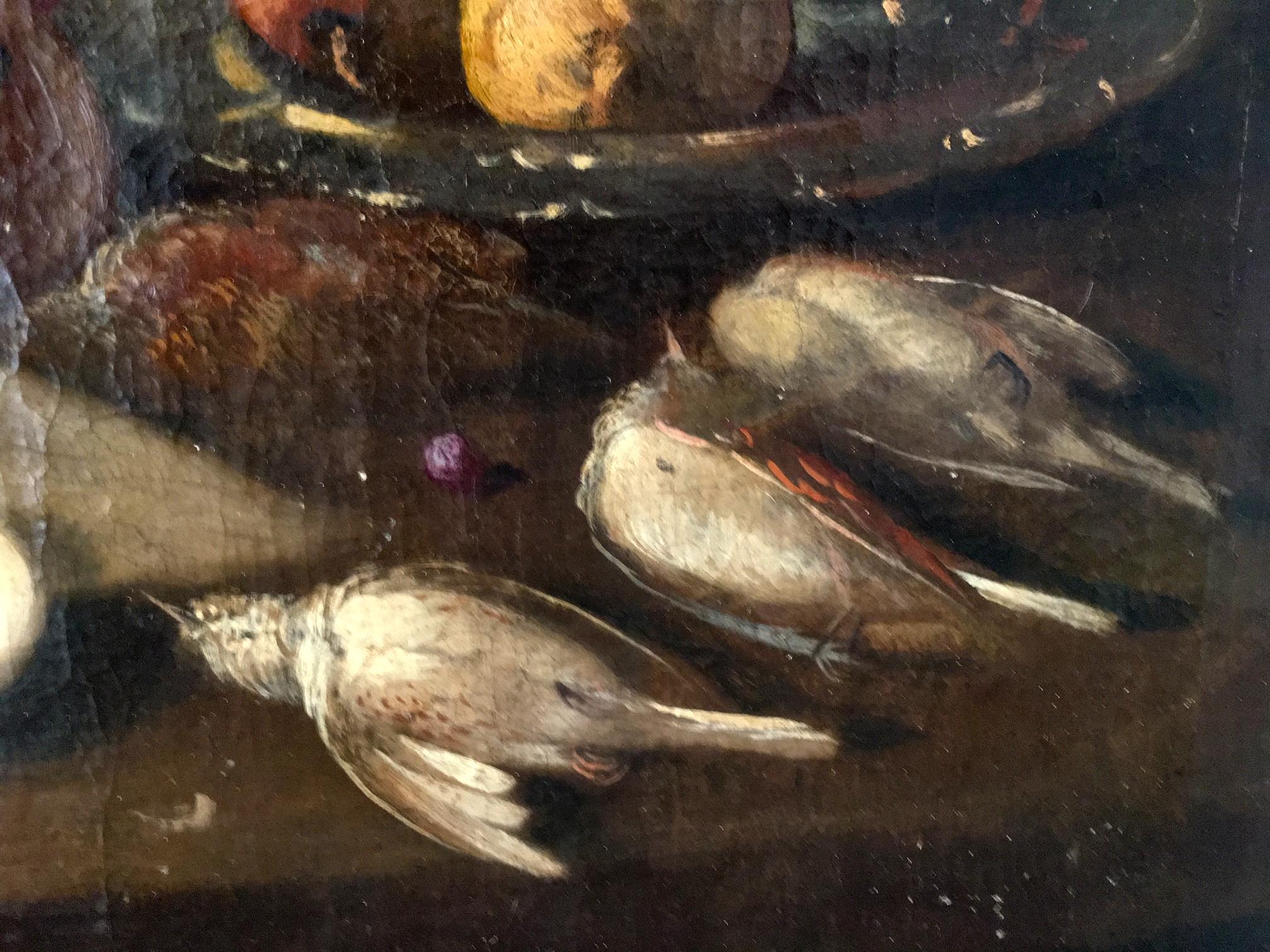 Großes niederländisches Stillleben des 17. Jahrhunderts mit Obst und Wild, Öl auf Leinwand (Niederländisch) im Angebot