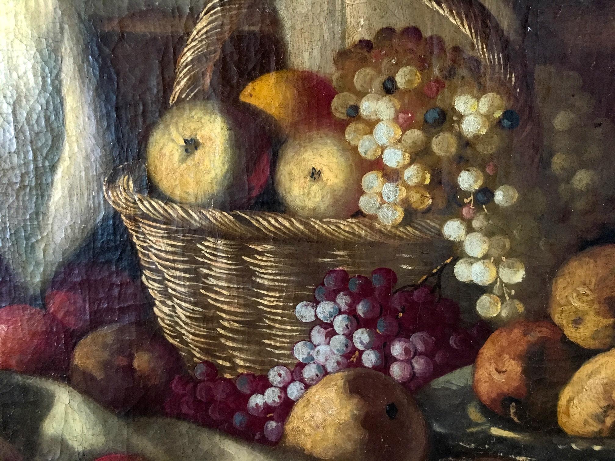 Hand-Painted 17th Century Large Dutch Painting Still Life with Fruit and Game, Oil on Canvas For Sale