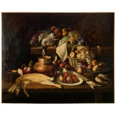 Grande peinture hollandaise du 17e siècle Nature morte avec fruits et gibier, huile sur toile