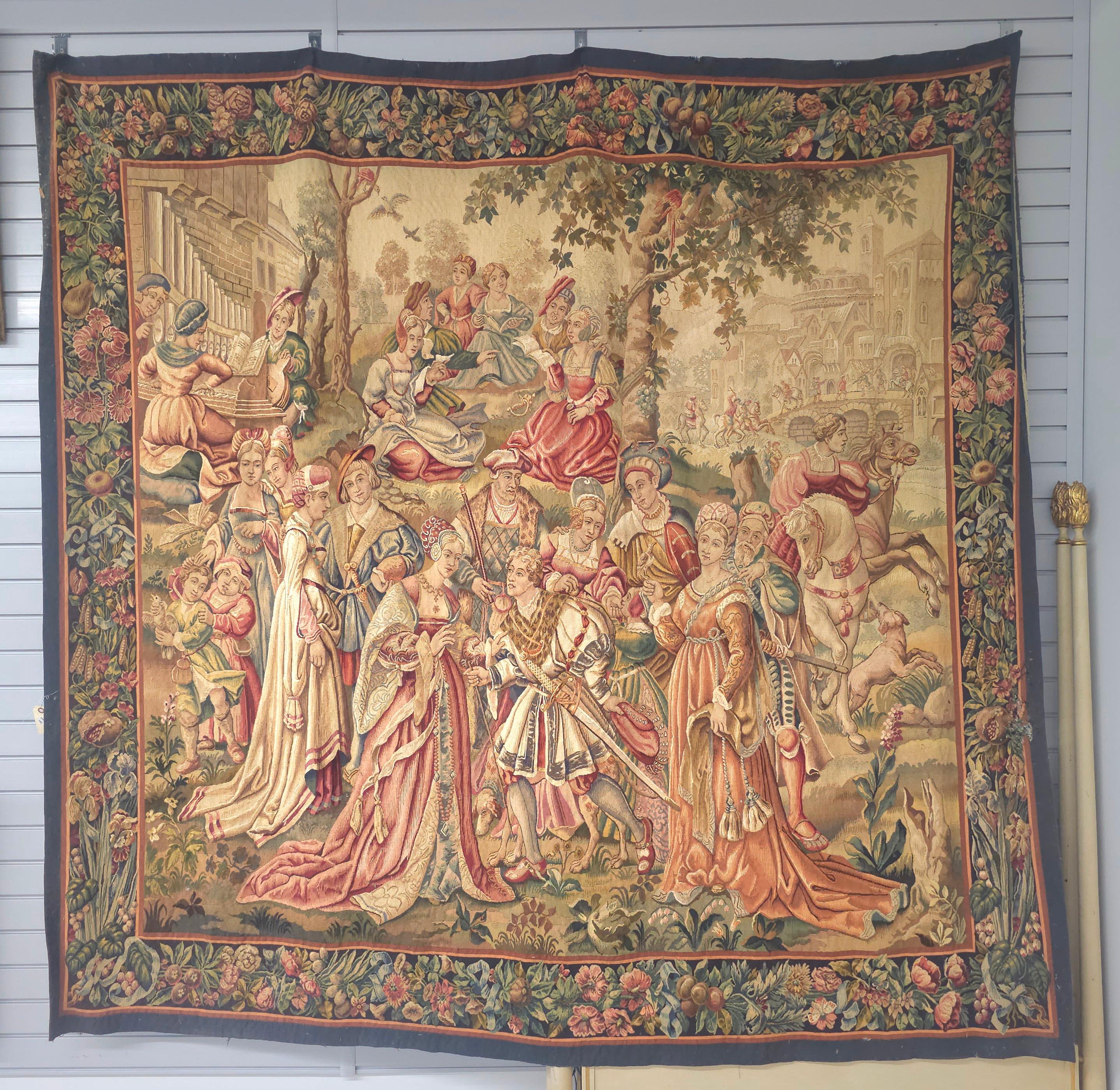 Other 17th Century Large Flemish Tapestry with Multiple Baroque Royalty Scenes For Sale