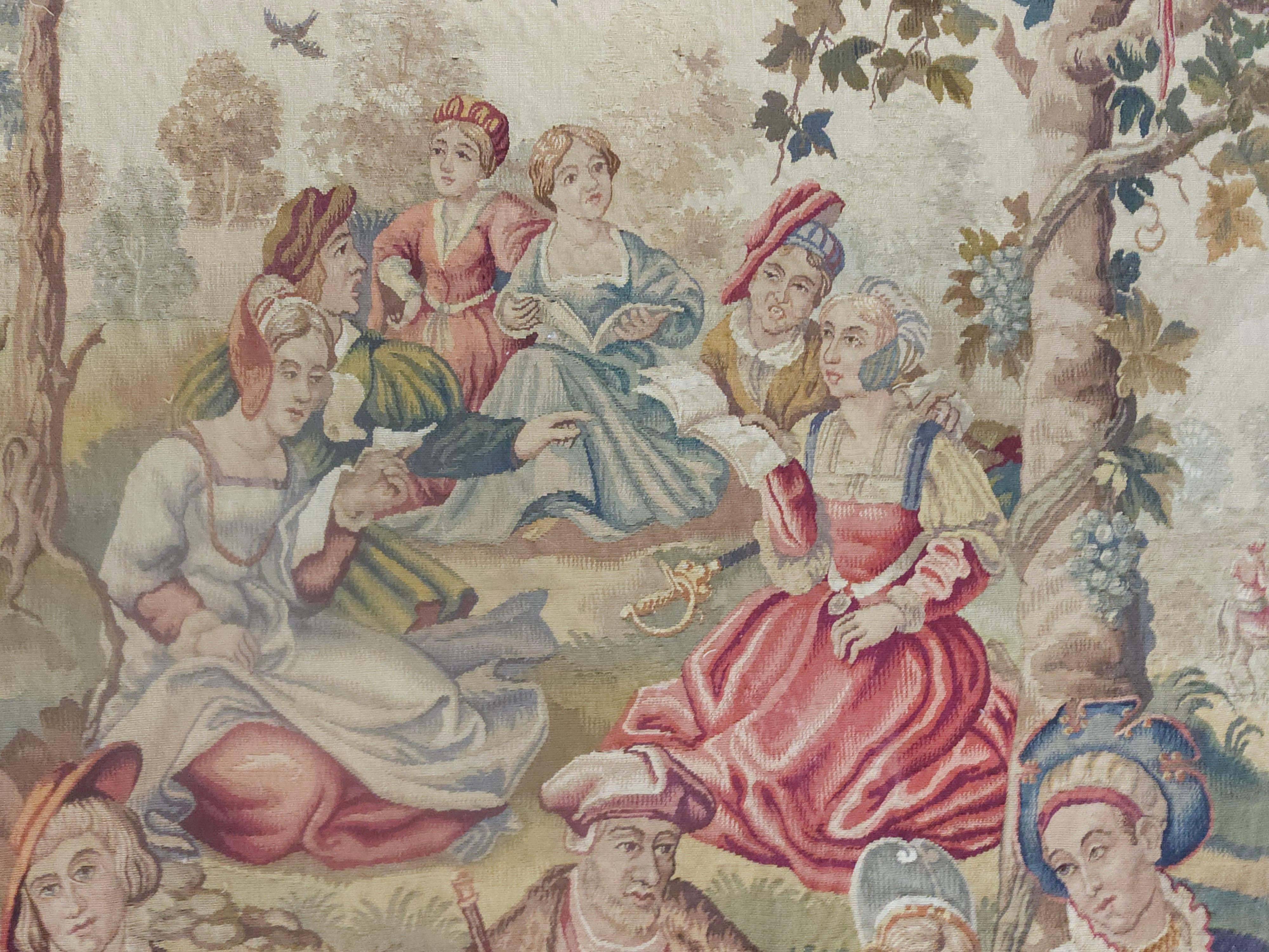 French 17th Century Large Flemish Tapestry with Multiple Baroque Royalty Scenes For Sale