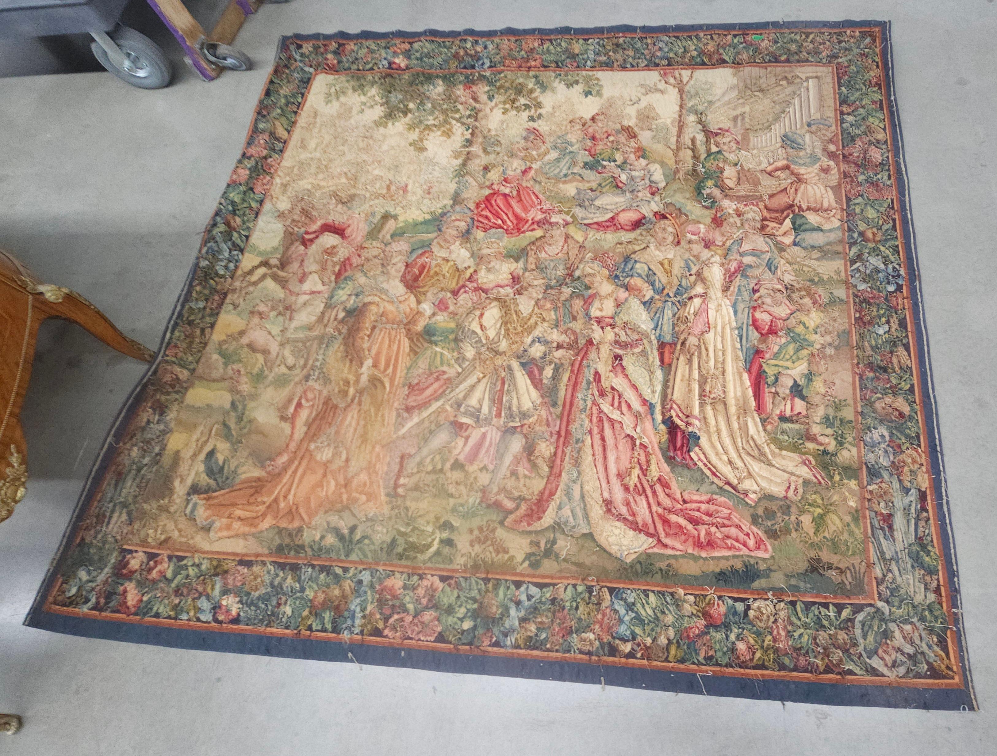 17th Century Large Flemish Tapestry with Multiple Baroque Royalty Scenes In Good Condition For Sale In Germantown, MD