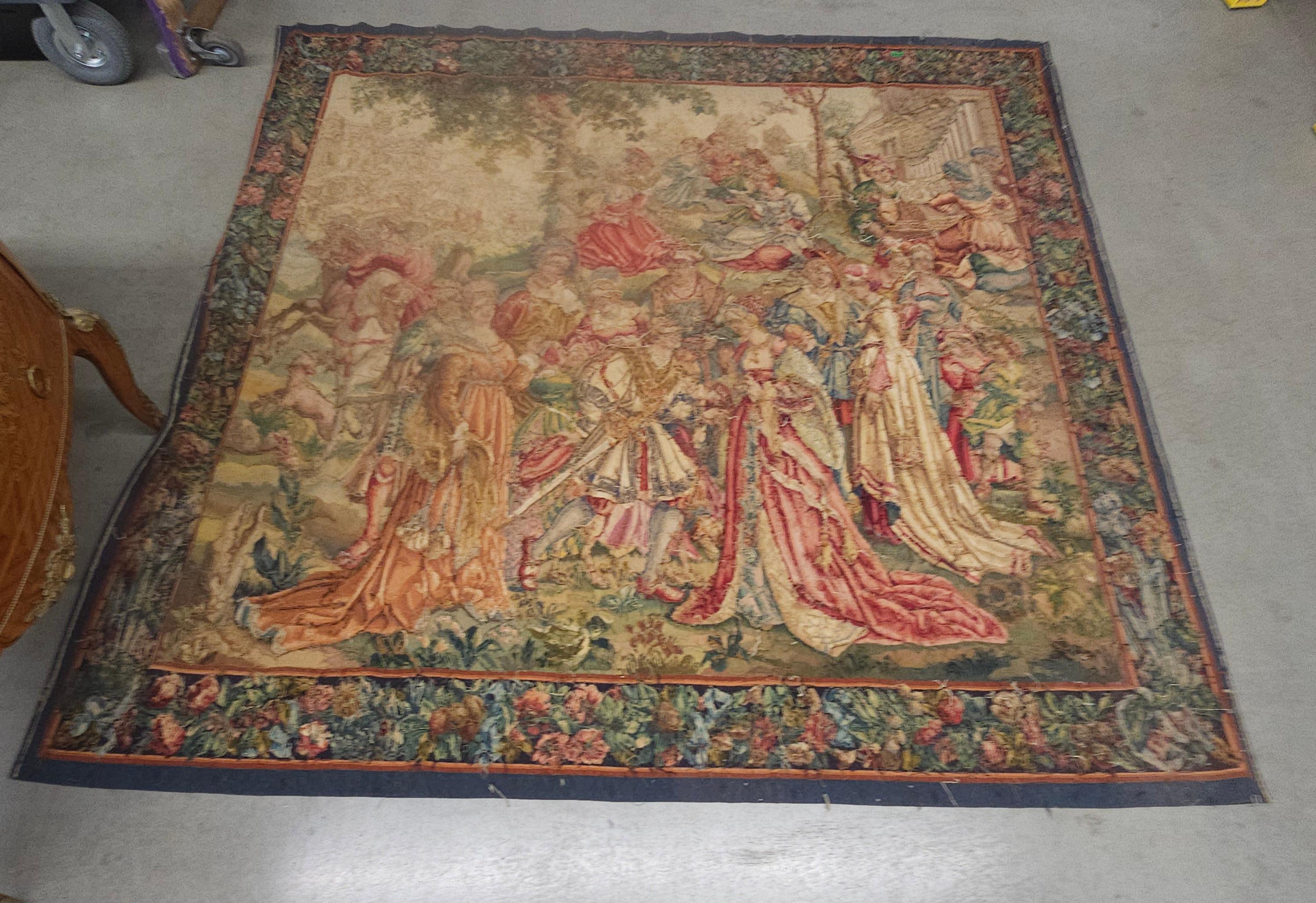 Other 17th Century Large Flemish Tapestry with Multiple Baroque Royalty Scenes For Sale