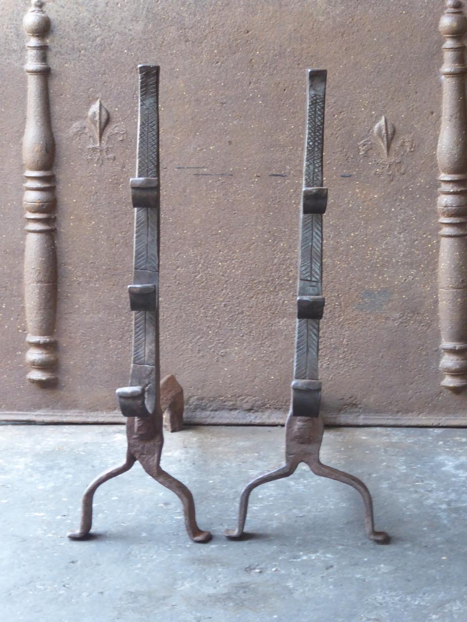 French 17th Century Large Louis XIII Andirons, Firedogs For Sale
