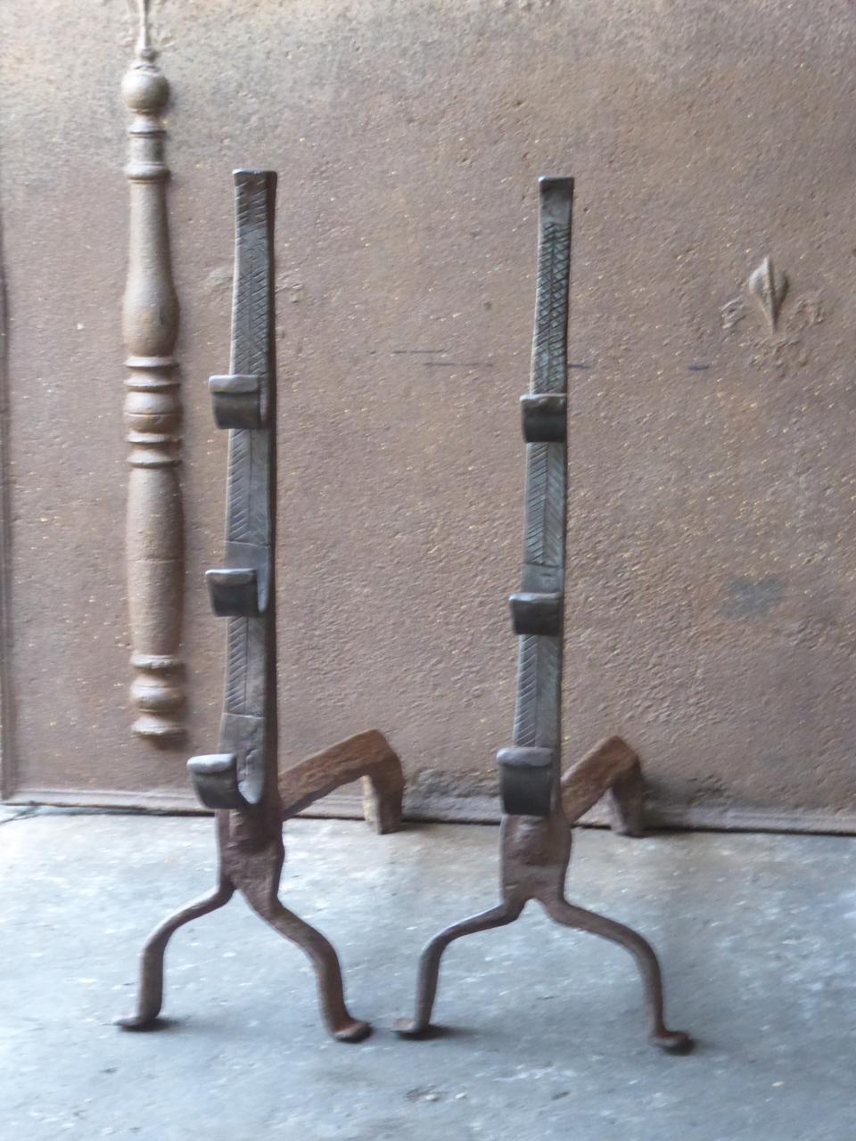 17th Century Large Louis XIII Andirons, Firedogs In Good Condition For Sale In Soest, NL